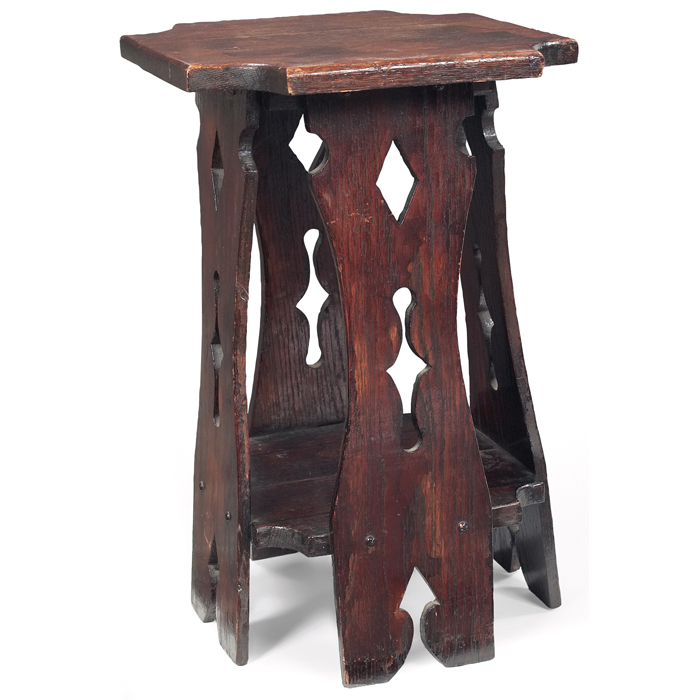 Appraisal: Arts and Crafts tabouret notched top over a lower shelf