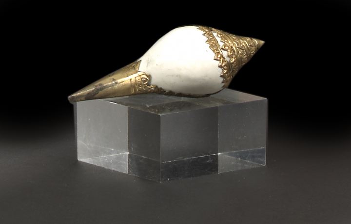 Appraisal: Rare Tibetan Miniature Conch Shell Horn composed of an immature