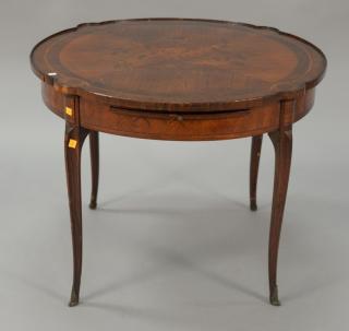 Appraisal: French round side table having blossoming flower inlaid top and