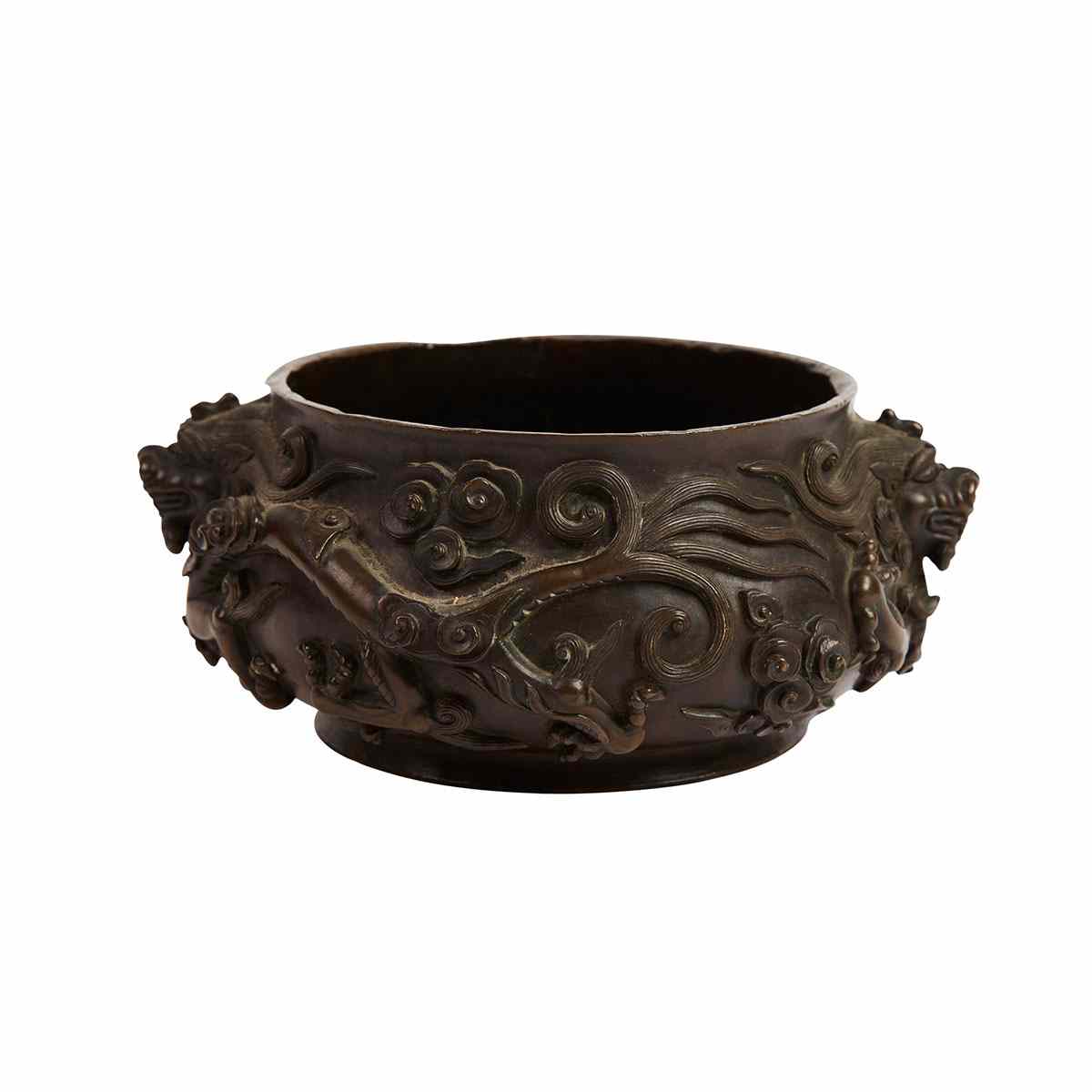 Appraisal: Bronze Dragon Censer Xuande Mark th Century Well cast with