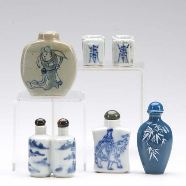 Appraisal: CHINESE SNUFF BOTTLES Six pieces four snuff bottles one is