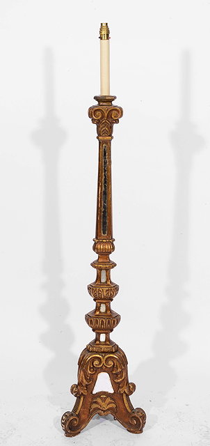 Appraisal: AN ITALIANATE GILT AND MIRRORED STANDARD LAMP of triform with