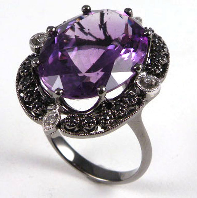 Appraisal: AMETHYST BLACK AND WHITE DIAMOND AND FOURTEEN KARAT WHITE GOLD