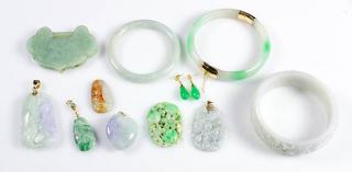 Appraisal: Collection of jade jewelry Collection of jade jewelry including three