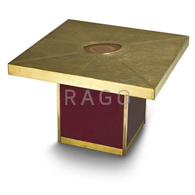 Appraisal: PACO RABANNE Occasional table France s Etched brass agate laminate