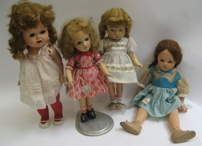 Appraisal: FOUR COLLECTIBLE ALL COMPOSITION GIRL DOLLS C One is a