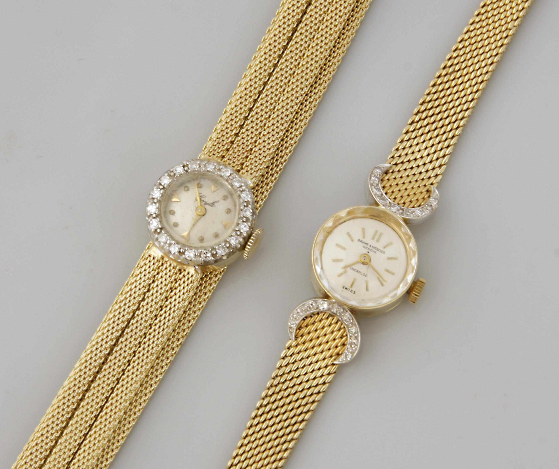 Appraisal: A collection of two k gold and diamond bracelet wristwatches