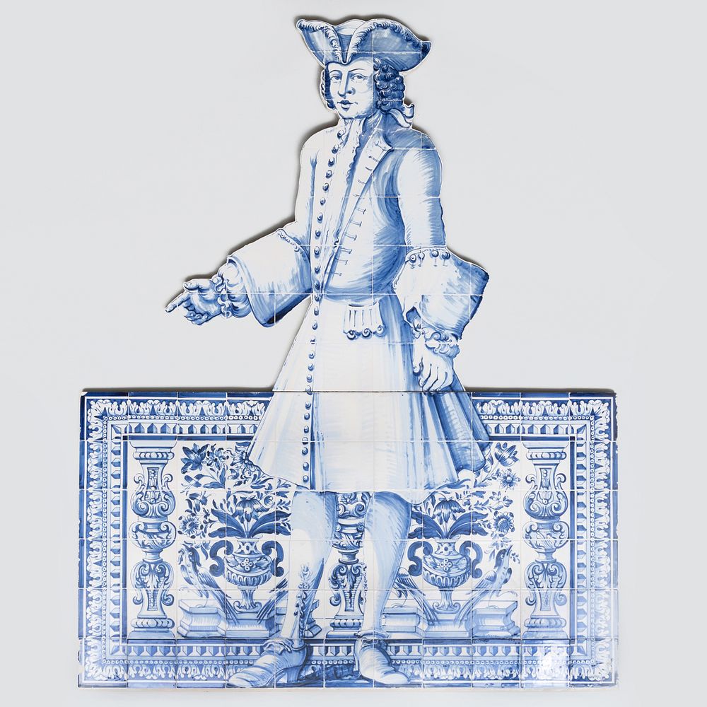 Appraisal: Portuguese Blue and White Glazed Figural Azulejo ft in x