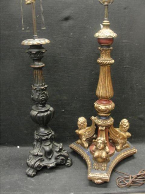 Appraisal: Possibly Italian Carved Wood Lamps From a Queens NY estate