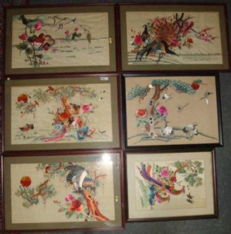 Appraisal: Framed Silk Chinese Bird Embroideries From a Larchmont estate Great