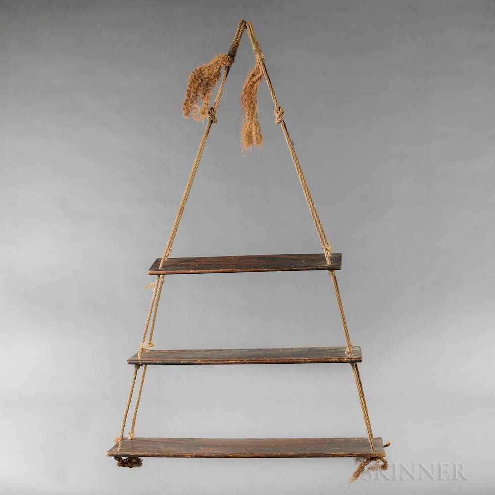 Appraisal: Grain-painted Tiered Hanging Shelf Grain-painted Tiered Hanging Shelf America mid-