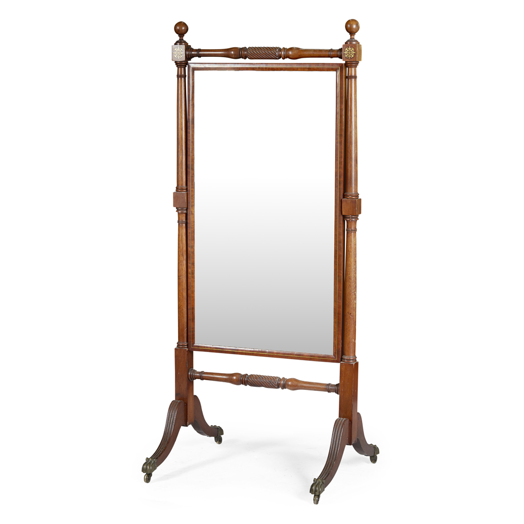 Appraisal: REGENCY MAHOGANY BRASS INLAID CHEVAL MIRROR EARLY TH CENTURY the