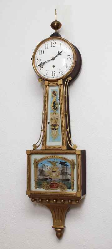 Appraisal: EARLY TH CENTURY WATERBURY NAVAL SCENE BANJO CLOCK Mahogany case