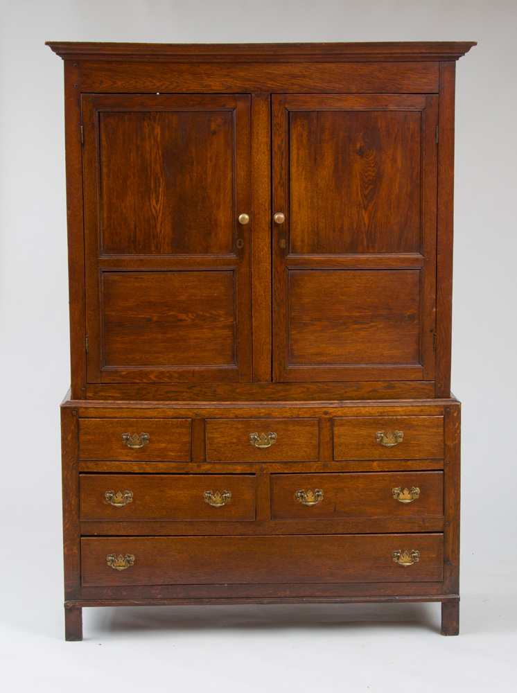 Appraisal: George III Provincial Oak Linen Press Fitted with later clothing