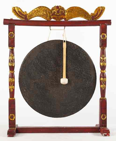 Appraisal: Vietnamese Bronze Gongcircular form with hand-hammered surface presented within a