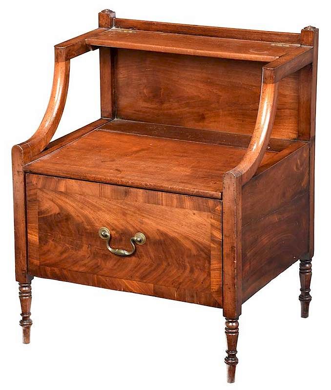 Appraisal: Regency Figured Mahogany Bedside Commode British th century commode or