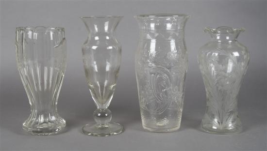 Appraisal: A Collection of Four Cut and Etched Glass Vases Height