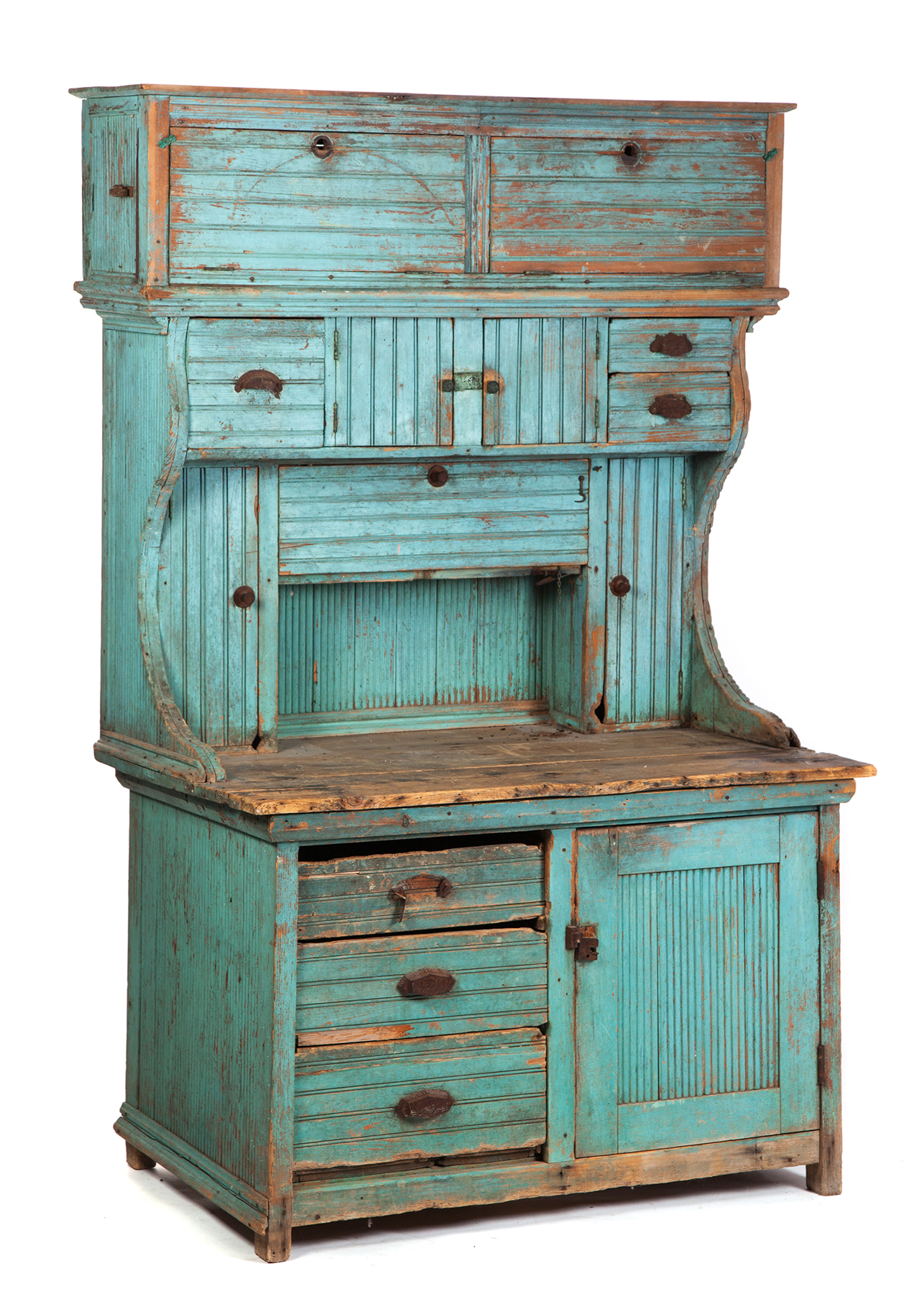 Appraisal: AMERICAN COUNTRY KITCHEN CUPBOARD Late th-early th century pine Unusual