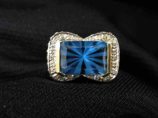 Appraisal: Blue Topaz Sapphire Diamond Ring carat rectangular radiant cut gem