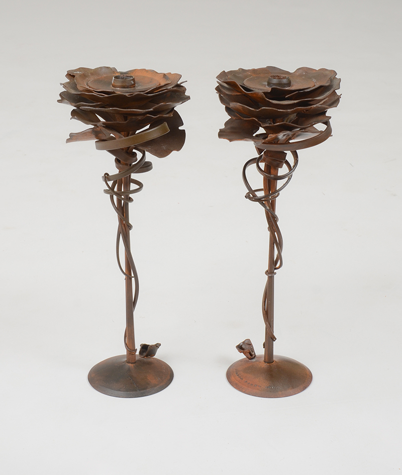 Appraisal: ALBERT PALEY b PAIR WROUGHT IRON CANDLESTICKS Stamped 'Albert Paley