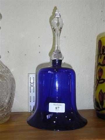 Appraisal: A DARK BLUE GLASS PARLOUR BELL with clear glass handle