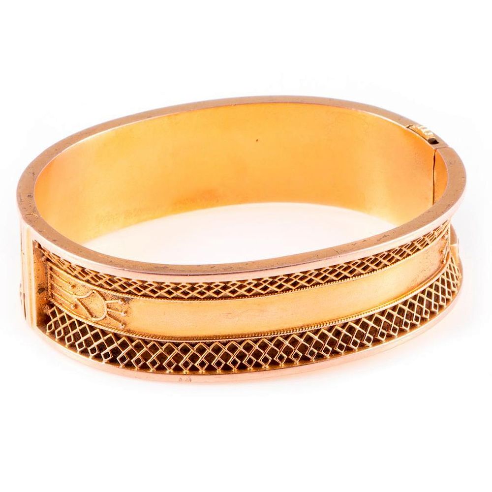 Appraisal: k gold bangle bracelet with wirework detail weighing approximately grams