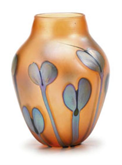 Appraisal: LOTTON GLASS STUDIO late th century Vase Applied gold iridescent