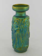 Appraisal: A Zsolnay green and gold lustre vase a relief moulded