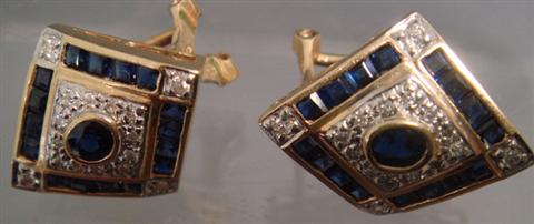 Appraisal: K YG diamond and sapphire earrings diamonds sapphires dwt Estimate