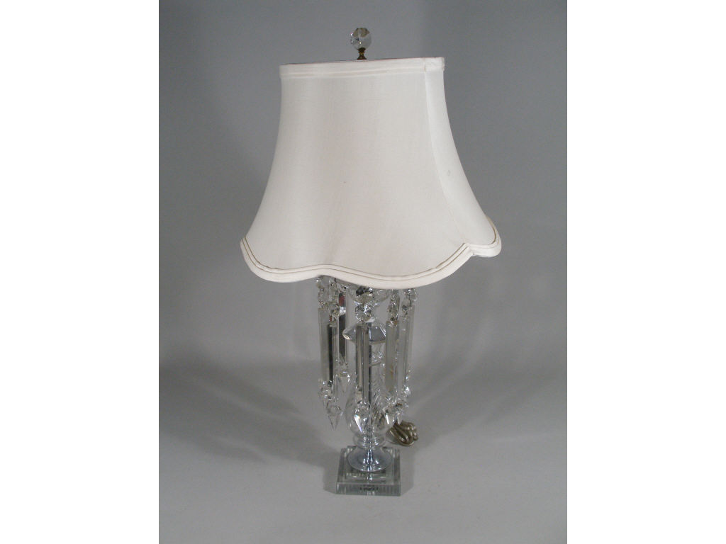 Appraisal: Cut Crystal Drop Prism Table Lamp top w shaped cup