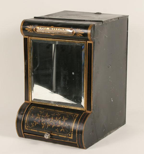 Appraisal: American can tole painted counter tea dispenser with beveled mirror