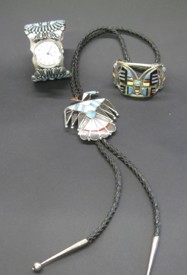 Appraisal: Three Navajo and Zuni Silver Jewelry Items including a vintage