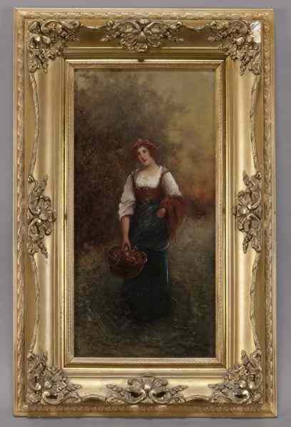 Appraisal: J McColvin art nouveau oil painting on canvas Canvas ''H