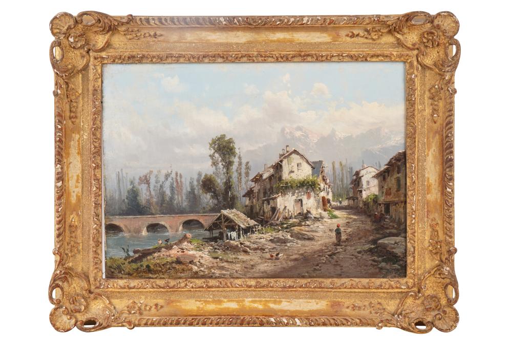 Appraisal: DAVID ROBERTS - PAYSAGE AVEC MAISONS ET PONT oil on