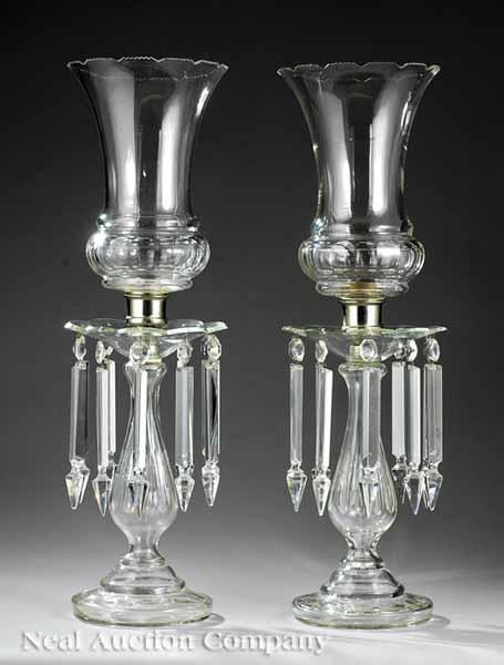 Appraisal: A Pair of American Blown and Cut Clear Glass Lustres