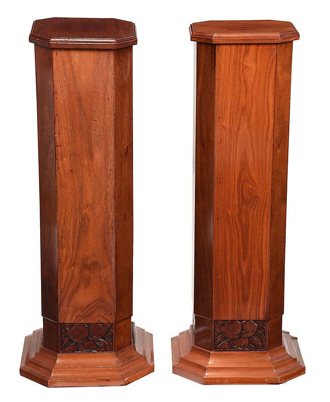 Appraisal: Pair Art Deco or Style Carved Mahogany Pedestals French th