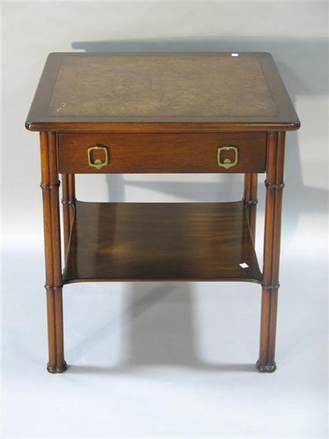 Appraisal: GEORGIAN STYLE MAHOGANYSQUARE SIDE TABLE th century single drawer with