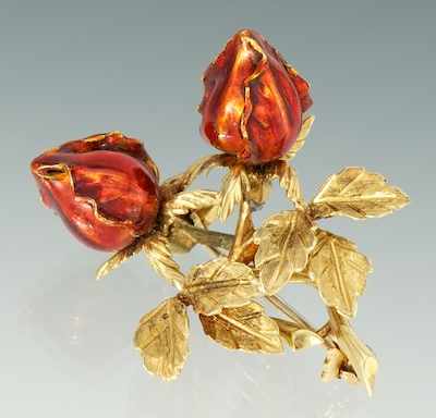 Appraisal: A Gold and Enamel Rose Brooch k yellow gold brooch