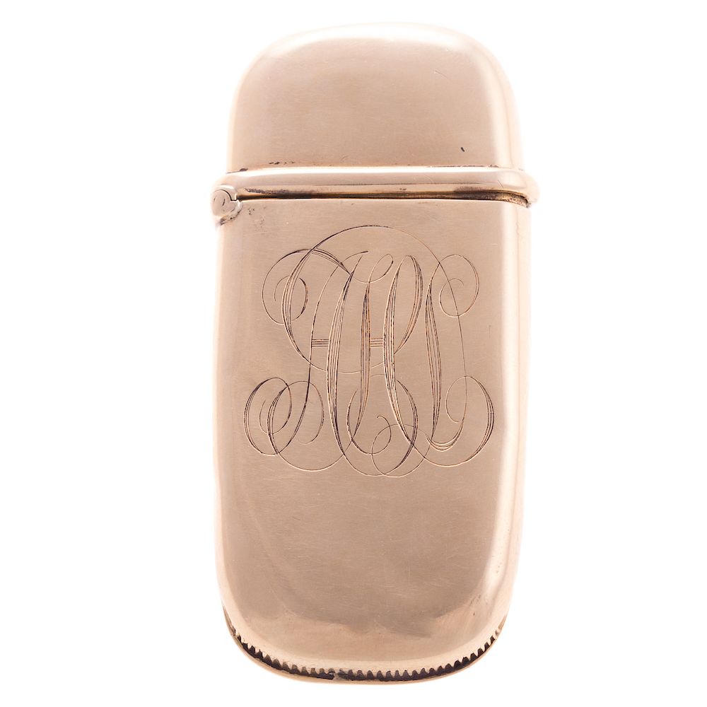 Appraisal: A K Yellow Gold Monogrammed Match Safe K yellow gold