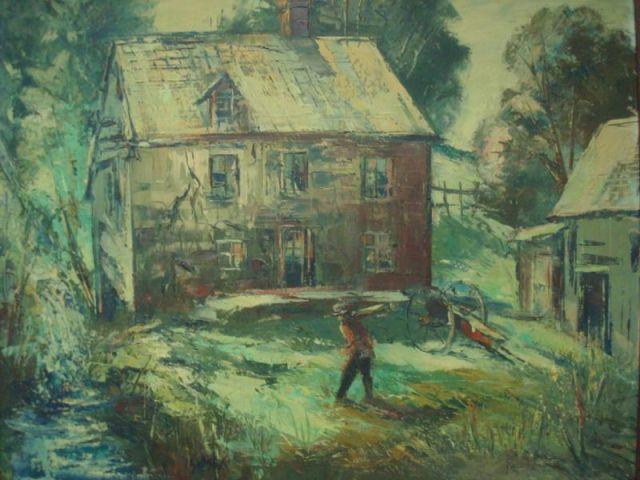 Appraisal: SOBOSSEK Stanley O C of Farmhouse with Figure Signed lower