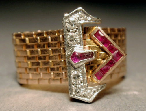 Appraisal: Art Deco k rose gold mesh ruby and diamond ring