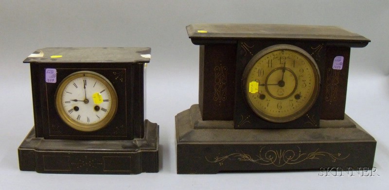 Appraisal: New Haven and French Black Mantel Clocks New Haven in