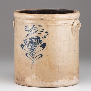 Appraisal: A Five-Gallon Cobalt Decorated Stoneware Crock th Century Height inches