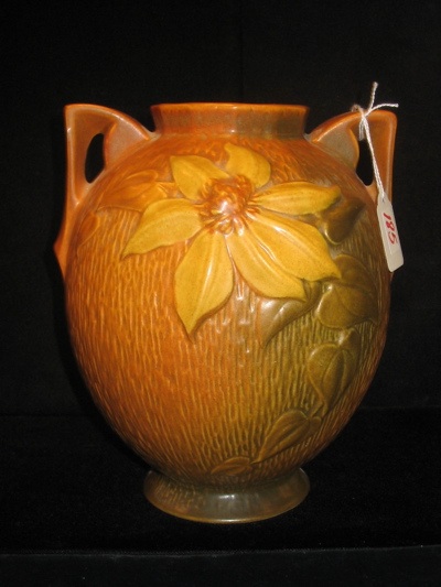 Appraisal: ROSEVILLE AMERICAN ART POTTERY VASE double handled in the brown