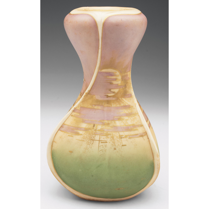 Appraisal: Amphora vase designed by PaulDachsel spiraling shape with a sunrisemotif