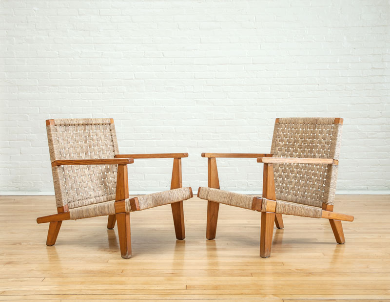 Appraisal: STYLE OF PAUL LAZLO PAIR OF PINE AND WOVEN GRASS