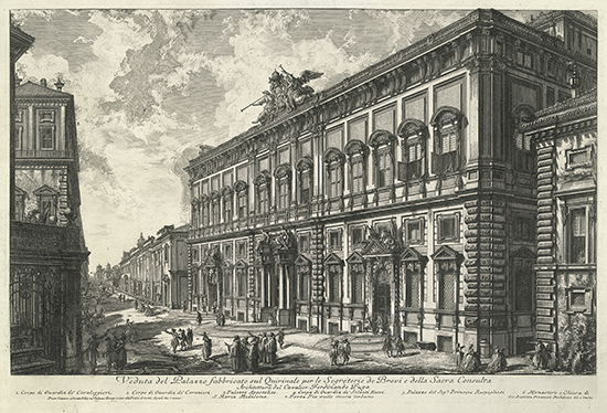 Appraisal: GIOVANNI B PIRANESI Veduta del Palazzo fabbricato sul Quirinale Etching