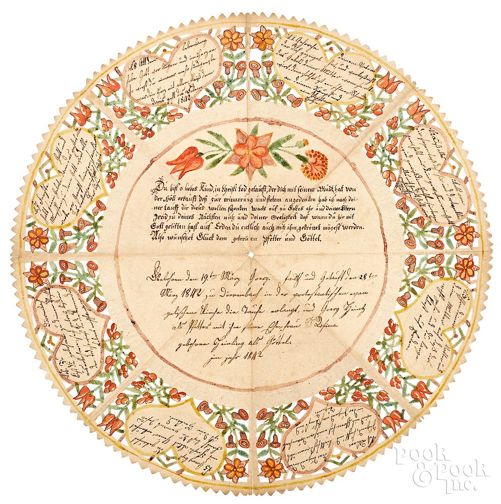 Appraisal: Ink and watercolor scherenschnitte fraktur Exclusive on Bidsquare Ink and