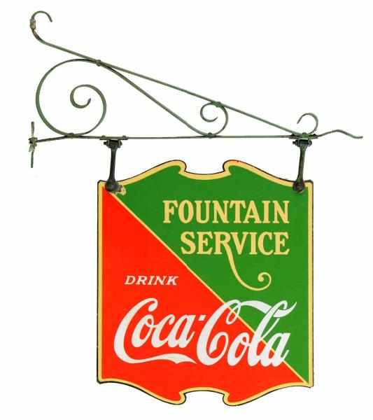 Appraisal: Porcelain Coca-Cola Fountain Service Sign Includes original porcelain coated bracket