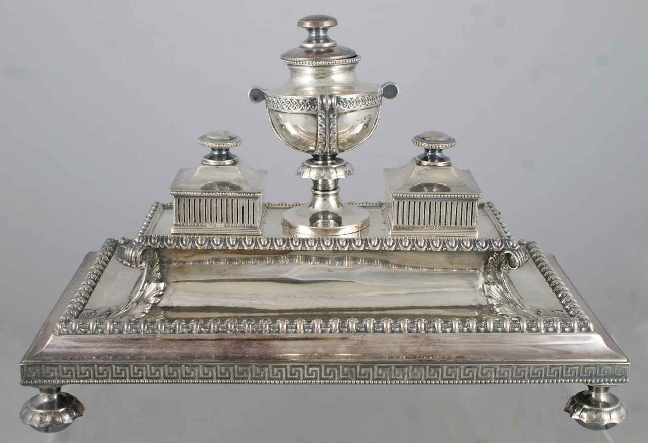 Appraisal: English sterling silver inkstand London James Dixon w tall TO